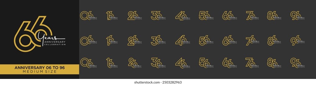 collection anniversary 16 to 96 year, creative number design vector illustration.