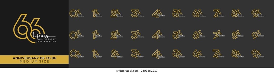 collection anniversary 16 to 96 year, creative number design vector illustration.