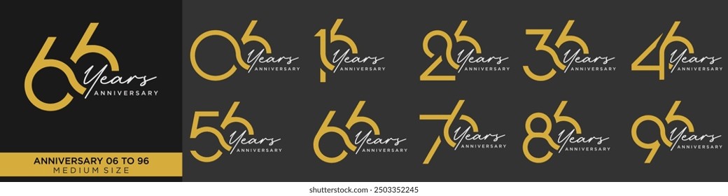 collection anniversary 16 to 96 year, creative number design vector illustration.