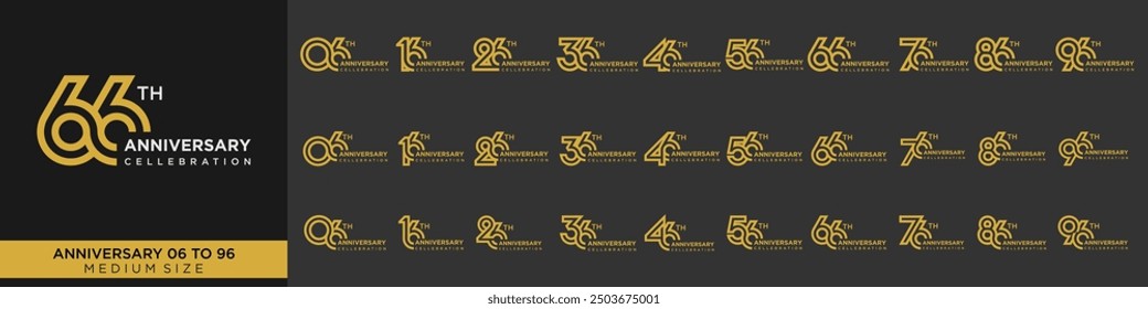 collection anniversary 16 to 96 year, creative number design vector illustration.