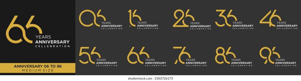 collection anniversary 16 to 96 year, creative number design vector illustration.