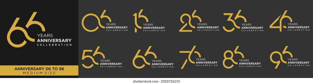 collection anniversary 16 to 96 year, creative number design vector illustration.