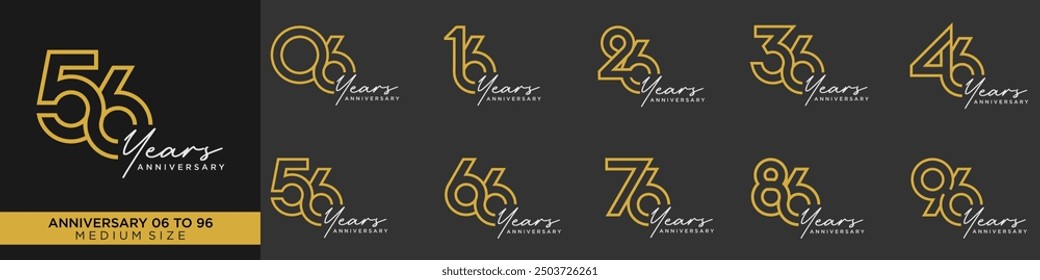 collection anniversary 16 to 96 year, creative number design vector illustration.