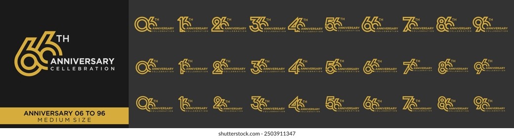 collection anniversary 16 to 96 year, creative number design vector illustration.