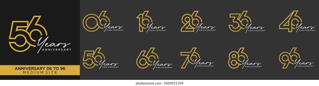 collection anniversary 16 to 96 year, creative number design vector illustration.