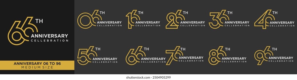 collection anniversary 16 to 96 year, creative number design vector illustration.