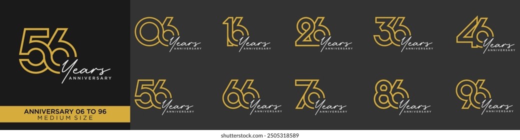 collection anniversary 16 to 96 year, creative number design vector illustration.