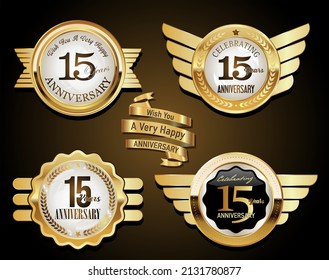 Collection of anniversary badge and labels 