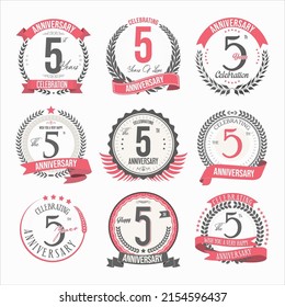 Collection of anniversary badges and labels retro design
