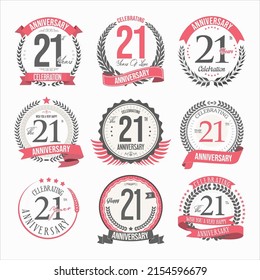 Collection of anniversary badges and labels retro design