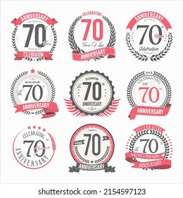 Collection of anniversary badges and labels retro design