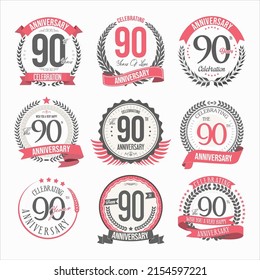 Collection of anniversary badges and labels retro design