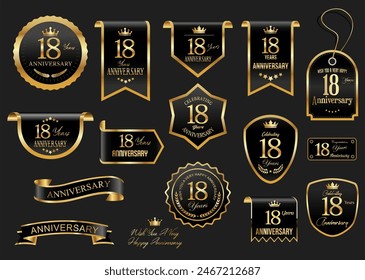 Collection of  Anniversary gold laurel wreath badges and labels vector illustration