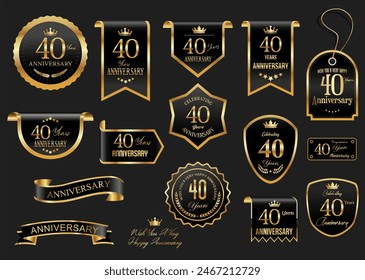 Collection of  Anniversary gold laurel wreath badges and labels vector illustration