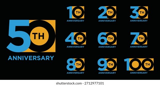 Colección de la Plantilla de diseño de logotipo de aniversario. Gráfico especial de los días de celebración. concepto de símbolo de Vector de icono cuadrado