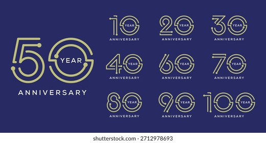 Colección de la Plantilla de diseño de logotipo de aniversario. Gráfico especial de los días de celebración. concepto de símbolo de Vector de icono de arte de línea
