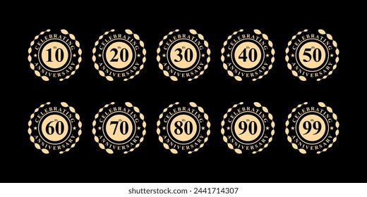 collection of anniversary logos from 10 years to 100 years with circles