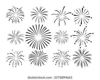 Collection of Anniversary, New year, Celebrate, Festival, Comic Fireworks, Sunburst Radial Stripes