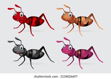 Collection of ant cartoon character. Set of ant cartoon arts illustration.
Ant cartoon design icon. 