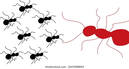 Collection of ant tracks, worker ants, Black and red Ant Silhouette symbol. Vector Illustration.