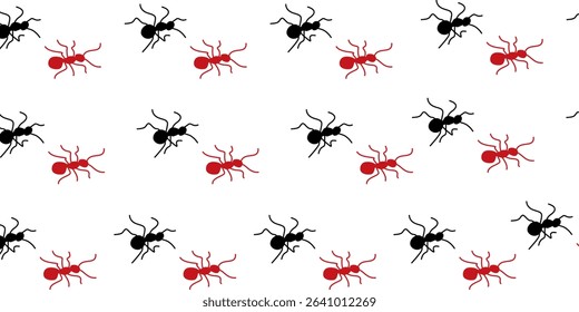 Collection of ant tracks, worker ants, Black and red Ant Silhouette symbol. Vector Illustration.