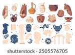 Collection Of Antique Ceramic And Statues Set Featuring Classical Artifacts And Historical Elements of Ancient Cultures