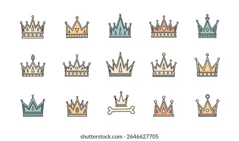 Coleção de Ilustrações de Coroa Antique Conjunto Vetor Isolado no Fundo Branco Arte