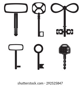 Collection of antique and modern keys, vector illustration
