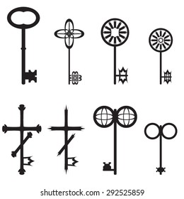 Collection of antique and modern keys, vector illustration