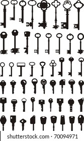 Collection antique and modern keys, vector illustration