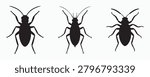 Collection of aphid silhouettes isolated on gray background. Black vector icons depicting different aphid shapes and poses, suitable for entomology, agriculture, pest control, and educational design.