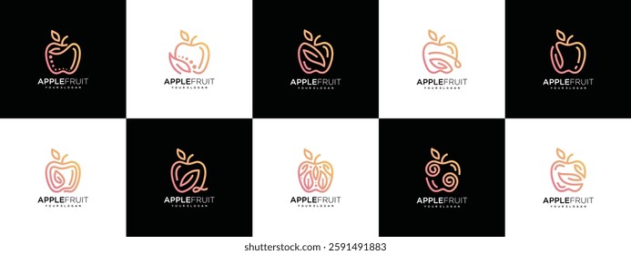 collection of apple logo designs. apple fruit logo template with leaf. apple logo symbol icon