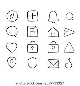 collection of application icon hand drawn illustration