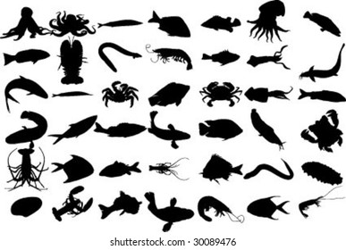 collection of aquatic life silhouettes