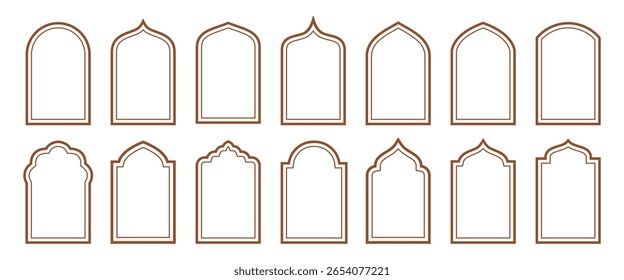 Coleção de conjunto de linhas de porta de arco árabe. janela islâmica ou portão. estilo contorno islâmico ramadan kareem e eid mubarak janelas e arcos