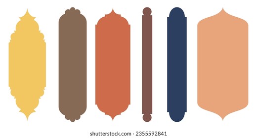 Collection of arabian oriental windows, arches and doors. Modern design for frames, patterns, backgrounds. Mosque dome and lanterns Islamic ramadan kareem and eid mubarak style. Vector illustration.