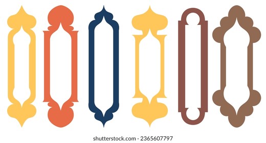 Collection of arabian oriental windows and mirrors. Modern design for frames, patterns, backgrounds. Mosque dome and lanterns Islamic ramadan kareem and eid mubarak style. Vector illustration.