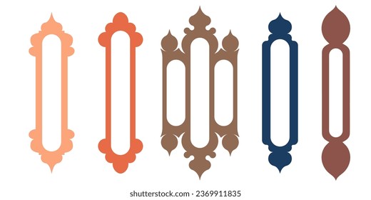 Collection of arabian oriental windows and mirrors. Modern design for frames, patterns, backgrounds. Mosque dome and lanterns Islamic ramadan kareem and eid mubarak style. Vector illustration.