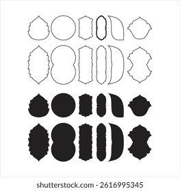 a collection of Arabic style frame vectors for Islamic design purposes on Ramadan themes, Traditional islamic window shapes in oriental style. Set of black silhouette eid mubarak decorative arches
