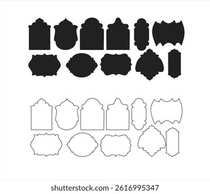 a collection of Arabic style frame vectors for Islamic design purposes on Ramadan themes, Traditional islamic window shapes in oriental style. Set of black silhouette eid mubarak decorative arches