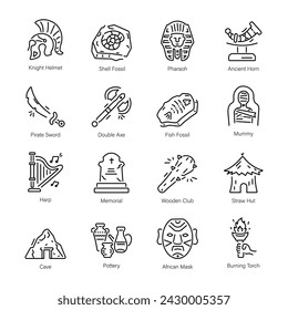 Sammlung von Archäologie Linear Icons

