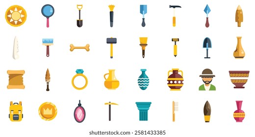 Collection of archaeology tools and artifacts representing the study of human history and ancient civilizations