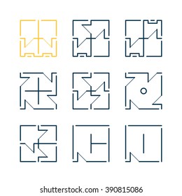 Collection of architect elements,shapes,icon,logo.Template for Architecture Company,Studio - background,web,cover,design.Interior design,architecture plan.Trendy linear style.Vector illustration