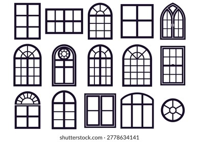 Collection Of Architectural Window Designs Showcasing Various StylesIncluding Arched Gothic AndGrid Patterns ForInterior Design Reference