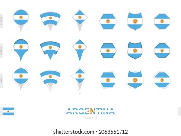 Colección de la bandera argentina en diferentes formas y con tres efectos diferentes. Indicador de vector establecido.
