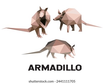 Collection of Armadillo Polygonal Vector. Cute Armadillo Abstract Low Poly Logo Set. Armadillo Illustration Polygon Set