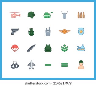 Collection of Army linear icons. Set of military symbols drawn with thin contour lines. Vector illustration.