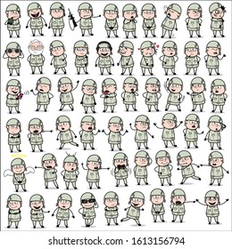 Collection of Army Man Poses - Set of Concepts Vector illustrations