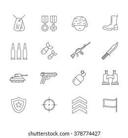 Collection Of Army And Military Icons. Thin Line Style. Army And War Objects And Symbols. Army Stock Vector Image.