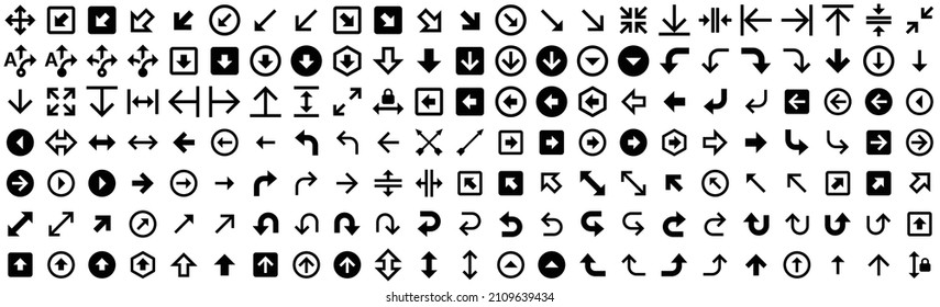 Collection of Arrow icons. Black flat icon set isolated on white Background